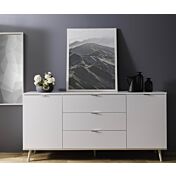 Soggiorno in stile nordico con vetrina e madia, finitura Bianco e Quercia