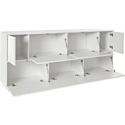 Moderna madia con cinque ante a ribalta e due ante battenti in finitura bianco laccato lucido