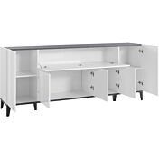 Credenza 200 cm in Bianco lucido e Ardesia