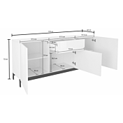 Madia moderna, 3 ante 1 cassetto in finitura bianco lucido