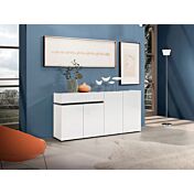 Madia con maniglia a gola, 4 ante 1 cassetto, finitura Bianco laccato lucido