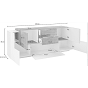 Madia moderna L.220, Bianca e Pero con ante e cassetti