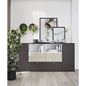 Madia 6 cassetti e 2 ante, finitura Grigio titanio e Rovere cognac