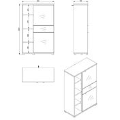 Madia alta con ante vetro, finitura Rovere e Grafite