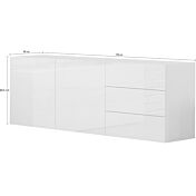 Madia moderna bianca laccata lucido con 2 ante e 3 cassetti