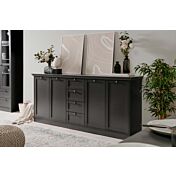 Sala di design in finitura grigio antracite completa di due madie e vetrina