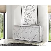 Madia 3 ante moderna, in finitura marmo bianco