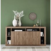 Sala completa Mercure, composta da tavolo moderno, libreria, madia 4 ante