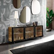 Madia moderna 3 ante vetro fumè, finitura Rovere chiaro