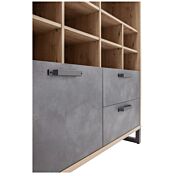 Libreria Industry per ufficio con 2 cassetti e un'anta in finitura Rovere e Grigio smoke