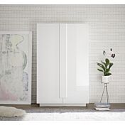 Soggiorno bianco moderno con tavolo, credenza e colonna