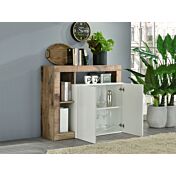 Madia moderna con 2 ante in finitura bianco laccato lucido e pero