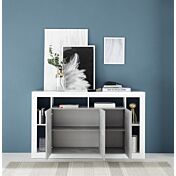 Madia scontata a 3 ante, finitura Bianco lucido e cemento, Made in Italy