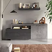 credenza con cassetti grigi