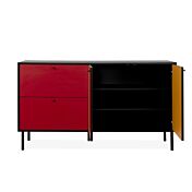 Madia multicolore 2 ante e 2 cassetti, con struttura nera e chiusura ammortizzata