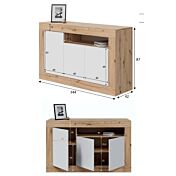 Madia moderna 3 ante, fintiura Rovere nodi e Bianco opaco