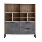 Libreria Industry per ufficio con 2 cassetti e un'anta in finitura Rovere e Grigio smoke