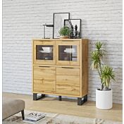 Vetrina bassa 4 ante e 6 ripiani, finitura quercia e metallo nero