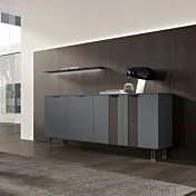 Madia Tomasella 4 ante, Marna e Cannettato Rovere moka, con piedini