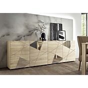 Madia moderna serigrafata con 4 ante e specchi in finitura Rovere samoa