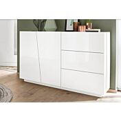 Credenza Moderna Bianco Laccato Lucido 2 ante, 3 cassetti