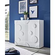 Madia contenitore Cerchio a 2 ante, finitura bianco lucido, design moderno