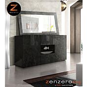 Sala da pranzo in Marmo Lucido Nero di Lusso, composta da Vetrina, Tavolo e Madia con vano