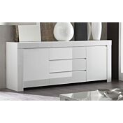 Credenza Moderna, Madia di Design a 2 ante e 3 cassetti, Bianco Lucido