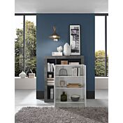 Madia alta di design con 2 ante in finitura bianco laccato lucido e ossido