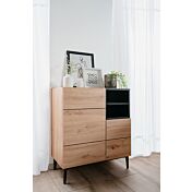 Credenza Madia moderna Glesborg con 2 ante e un vano a giorno in finitura Rovere e Nero carbone