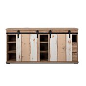 Madia bassa moderna Tromso con 2 ante e 2 cassetti in finitura Bianco anticato Rovere anticato