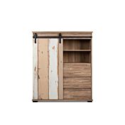 Madia alta Tromso con 2 ante e 3 cassetti in finitura Bianco anticato e Rovere anticato