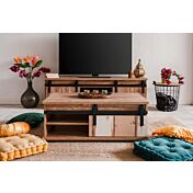 Tavolino Tromso con un'anta in finitura Bianco anticato e Rovere anticato