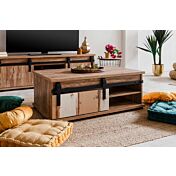 Tavolino Tromso con un'anta in finitura Bianco anticato e Rovere anticato