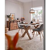 Tavolo moderno Tromso con gambe ad x in finitura Rovere anticato e bianco