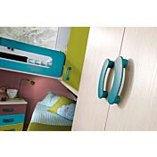 Cameretta con soppalco Rachele, finitura Betulla, Turchese, Verde Acido e Terra Bruciata