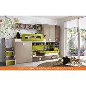 Soppalco per camerette Desirè, finitura, Betulla, Brown, Talco e Verde Acido