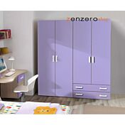 Armadio moderno Lilla e Olmo con 4 ante battenti 2 cassetti