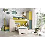 Letto singolo Simone per camerette per ragazzi, finitura Betulla e Petrolio