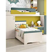 Letto singolo Simone con contenitore, finitura Betulla e Petrolio