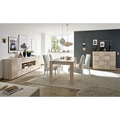 Sala completa di tavolo, 1 madia con 4 cassetti e 1 madia 2 ante in rovere serigrafato