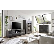 Sala completa di base porta tv, madia e vetrina, grigio serigrafato