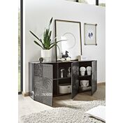 Sala completa di tavolo, madia 3 ante e vetrina, grigio serigrafato