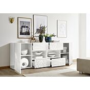 Madia 2 ante e 4 cassetti in bianco laccato lucido serigrafato