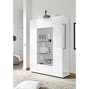 Vetrina a 2 ante in bianco laccato lucido serigrafato