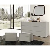 Comò e comodini con top in vetro, finitura Grigio seta e Marmo bianco