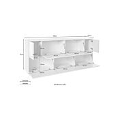 Credenza moderna con cinque ante a ribalta e due ante battenti, noce caracalla e bianco laccato lucido