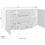 Credenza di design in finitura antracite laccato lucido con tre cassetti e due sportelli