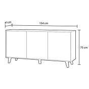 Composizione Alfa, con porta TV, Madia e tavolino, Bianco Lucido e Rovere