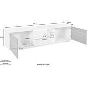 Porta tv moderno bianco laccato lucido con due mensole in vetro